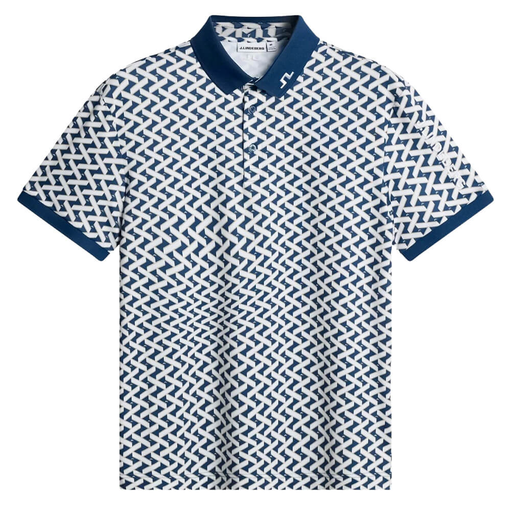 J.Lindeberg Men Tour Tech Print Golf Polo Ladder Estate White S – SH26 NEW